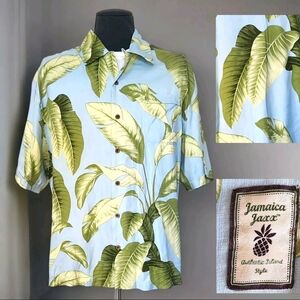 Jamaica Jax Hawaiian Shirt 100% Silk Mens XXL Blue  Tropical Short Sleeve